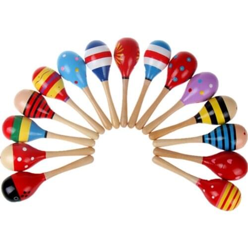 Hot Sale 2016 Colorful Wooden 20cm Maracas Baby Toys Child Musical Instrument Rattle Shaker Party Toy Free Shipping