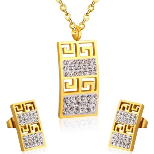 LUXUKISSKIDS Trendy Stainless Steel Dubai Jewelry Set Geometry Pendant Necklace Earrings Crystal For Women Girls Jewellery sets