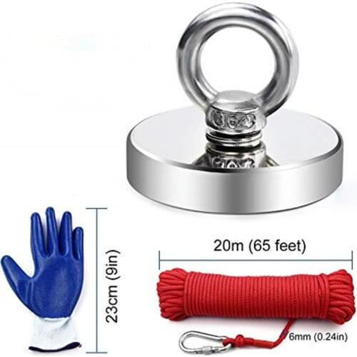 Magnet with 66Feet Rope for River Magnetic Recovery Salvage Fishing Magnetic Neodymium Search Fishing Magnet Kit 9 Size