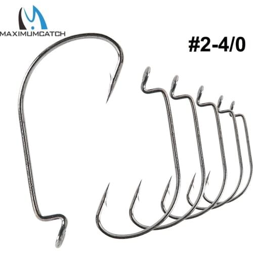 Maximumcatch 40Pcs Wide Belly Offsets Hook High Carbon Steel Worm Hooks 2#-4/0 Fishing Tackle