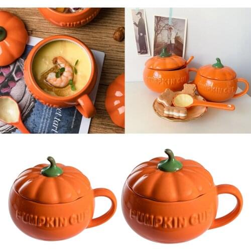 Cute Pumpkin Ceramics Coffee Mug Milk Soup Cup With Lid Breakfast Water Mug Office Home Drinkware Teacup Decoration Morning Cup