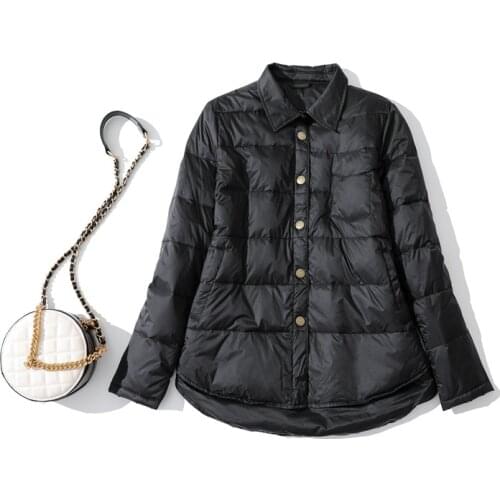 Literary style fashion Down Shirt Women 2020 New retro lightweight solid color short Down jacket Female winter Womens clothing