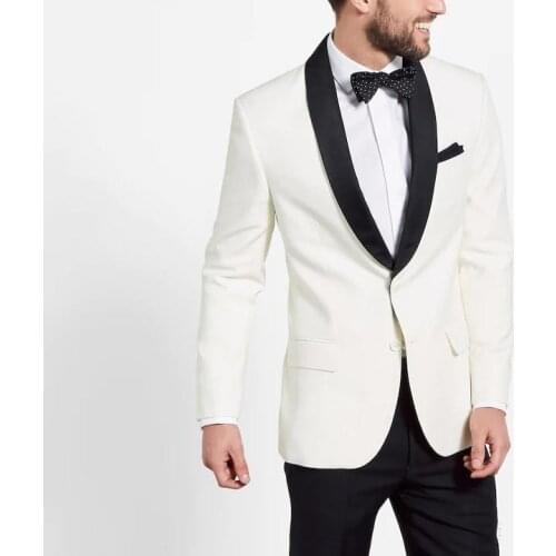 2019 Off White Shawl Lapel Men Business Wedding Tuxedos Suits Men Casual Formal Prom Custom Made Suits Jacket Pants Traje Hombre