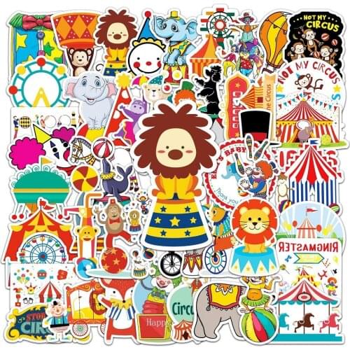 10/50pcs Cartoon Circus Stickers Poster Lovely Children Playground Sticker Kids Toys DIY Phone Laptop Luggage Notebook Car Gift