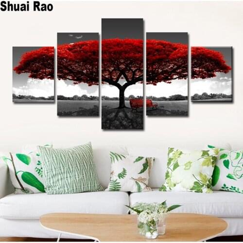 New Diamond painting 5 Panels Abstract Red Tree chair Diamond embroidery full drill square round Diamond mosaic wall sticker