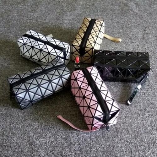 New Fashion Brand Pvc Makeup Bag Geometric Folding Stone Women Travel Cosmetic Bag Organizer Makeup Case Clutch 11 Colors
