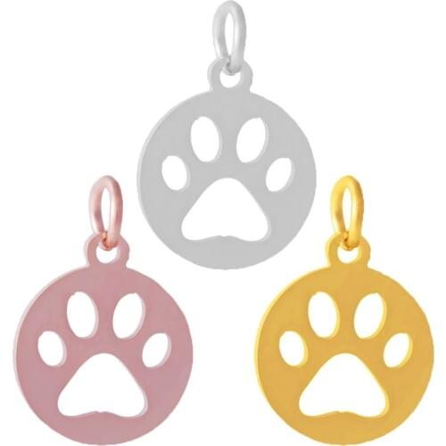 2017 New DIY Jewelry Stainless Steel Full Polished Plated Animal Paw Round Charm Pendant for Necklace Bracelet Jewelry Making
