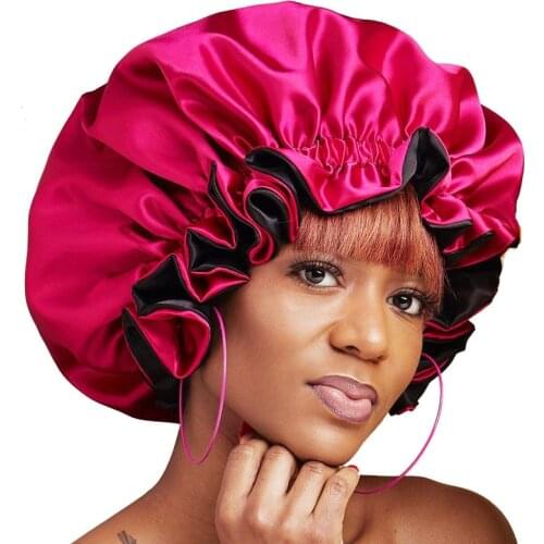 New Fashion Satin Bonnet double layer adjustable size Sleep Night Cap Head Cover Bonnet Hat for Curly Springy Hair accessories