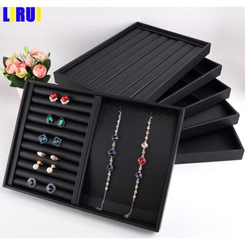 Black PU Leather Jewelry Organizer Jewellery Display Ring Box Necklace Earring Holder Various Models Wholesale