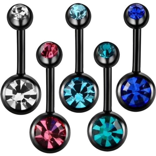 5pcs/lot Mixed 5 Color Steel Navel Piercing Sexy Belly Button Navel Ring Black Anodized Gem Design Piercing Ombligo Body Jewelry