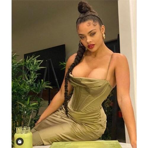 Summer Spaghetti Strap Knee Length Dresses Sexy Woman Padded Bustier Corset Satin Party Clothing Elegant Outfits Robe Vestidos