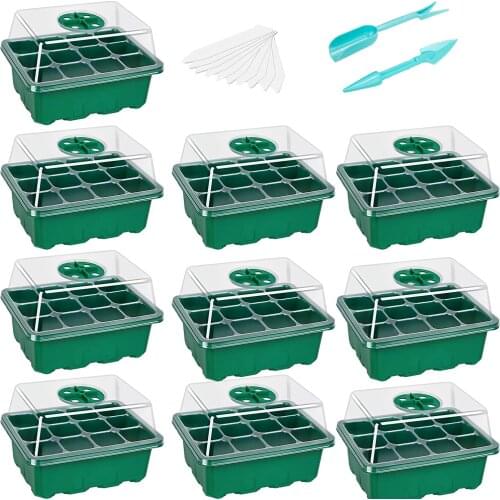 Seed Starter Trays Seedling Tray (12 Cells per Tray) Humidity Adjustable Plant Starter Grow Kit Mini Greenhouse With Dome Base