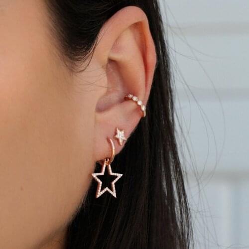 Popular Fashion Bew Cute Golden Five-pointed Star Alloy Full Diamond Earrings Travel Party Jewelry