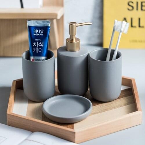 Simple Bathroom 4-piece Household Lotion Bottle/mouthwash Cup/soap Dish/toothbrush Holder/home Decoration Desktop Ornaments