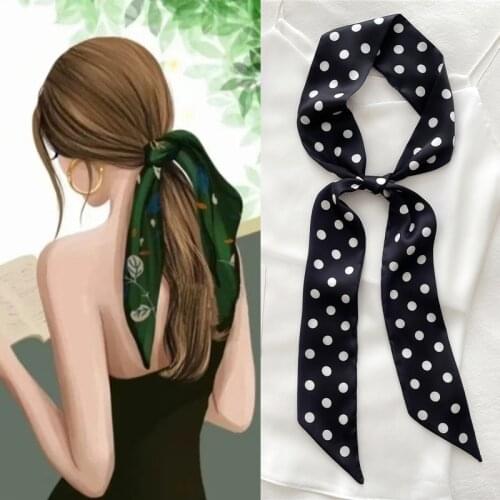 Girls Silk Long Hairband Ribbon Polka Dot Small Skinny Scarf Bandana for Women Neck Tie Wrist Bag Band Foualrd Head Scarves New