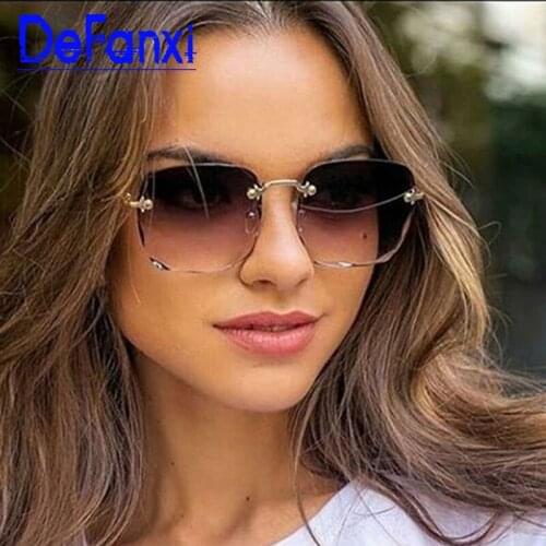 Luxury New Square Sunglasses Vintage Gradient Rimless Sun glasses Womens Tinted Lens Fashion Big Glasses Oculos UV400