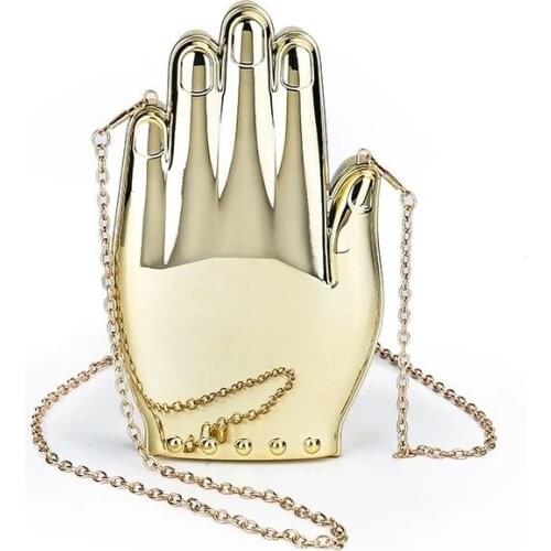 Cute Palm-Shape Small Crossbody Bag for Women Gold Silver Acrylic Evening Bag Ladies Chain Shoulder Bag