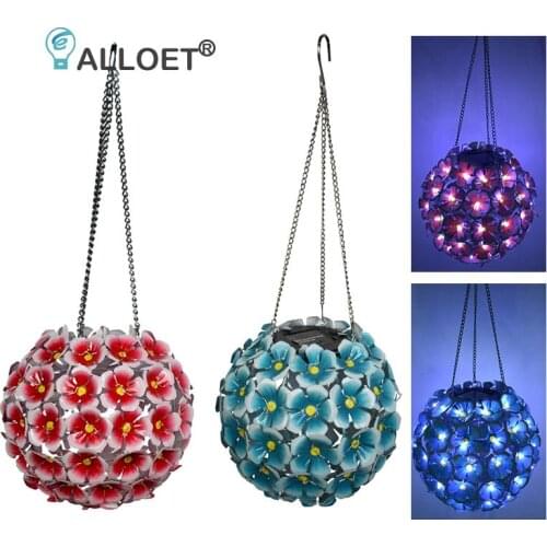 LED Solar Hydrangea Ball Light Wrought Iron Flower Lantern Projection Hanging Lamps Outdoor Yard Art Ornaments Garden Decoration