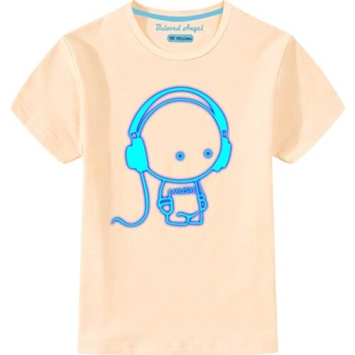 Boys Girls Luminous T-shirt Teenager T-shirts Girls Cartoon Print Party Light up Tops Tees 2020 Summer Short Sleeve Kids Clothes