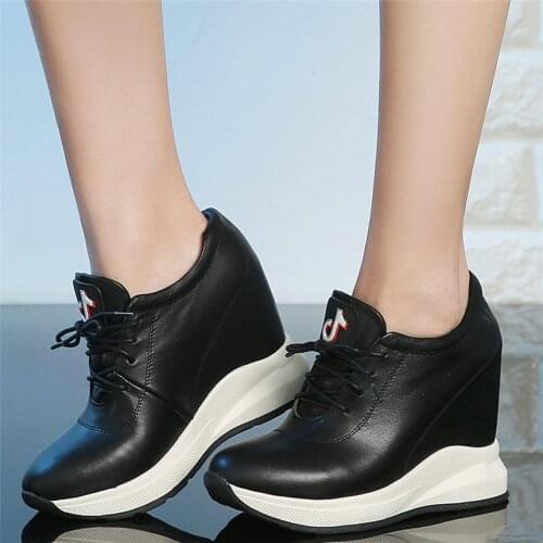 Platform Oxfords Shoes Women Lace Up Genuine Leather Wedges High Heel Pumps Shoes Female Round Toe Fashion Sneakers Casual Shoes