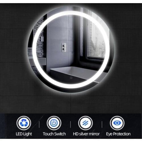 Smart Anti Fog Mirror Wall Bathroom Beauty Makeup LED Mirror With Touch Screen 60*60 70*70 80*80 Home Circular Cool White HWC