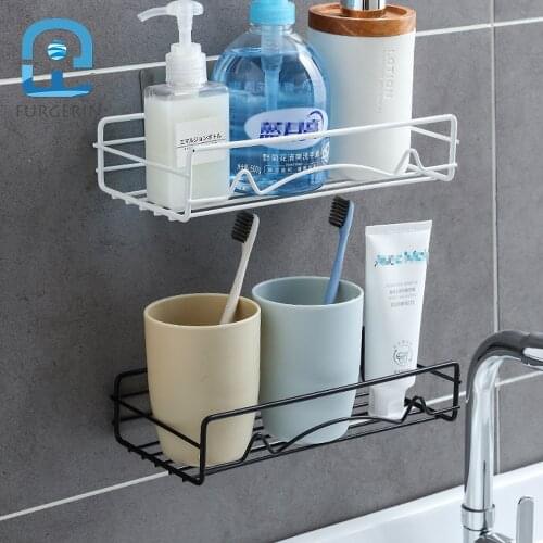 Bathroom Kitchen Corner Storage Shelf stainless steel wall shelf Bathroom Organizer No Punching White Black FURGERIN