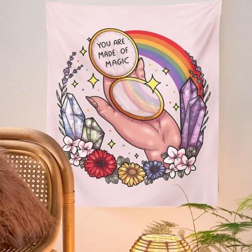 Magic Hand Tapestry Pink Tarot Card Wall Hanging Decor Psychedelic Raindbow Boho Decoration Home Decor Flower Diamond Tapestry