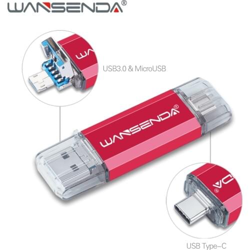 WANSENDA 3 in 1 OTG Pendrive USB3.0 & Type-C & Micro USB Flash Drive 32GB 64GB 128GB 256GB USB OTG USB Stick Flash Drive