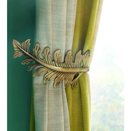 2Pcs Hook Rust-proof Leaf Pattern Design Zine Alloy Leaf Curtain Tiebacks for Living Room