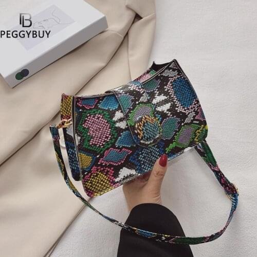 Women Leather Handbags Snake Pattern Retro Design Lady Small Square Shoulder Messenger Crossbody Bag