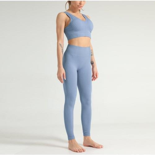 Yoga fitness vest suit seamless striped jacquard bra fitness yoga wear leggings women