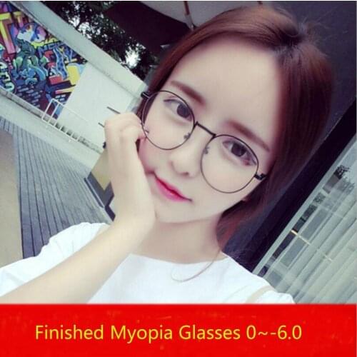 -1 -1.5 -2 -2.5 -3 -3.5 -4 Oval Finished Myopia Glasses Women Men Short-sight Eyewear Metal Frame Prescription Spectacles