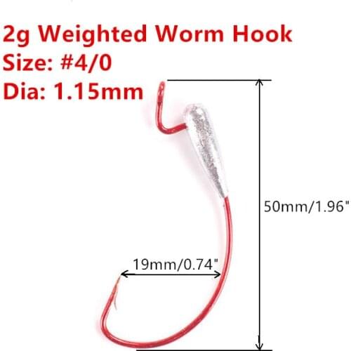 10 pcs 4/0 2g /3.5g Weighted Worm Hook Carbon Steel Offset Curved Shank Barb Wide Gap Fishing Hooks for Soft Plastic Baits
