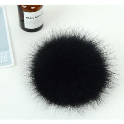 15cm DIY Genuine Real Raccoon Fur Pompom for Women Kids Beanie Hats Caps Big Size Natural Ball For Shoes Caps Bags TWF015-black