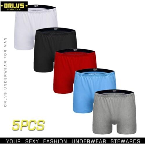 ORLVS 5PC/LOT Men Underwear Soft Boxers Boxer Men Solid Boxer Male Underwear Cotton Mens Underwear Breathable Underpants