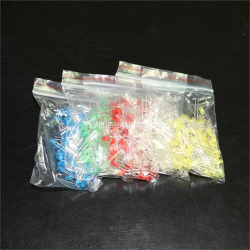 500Pcs 5 colors × 100Pcs 3MM (red, green, yellow, blue and white) LED lamp beads