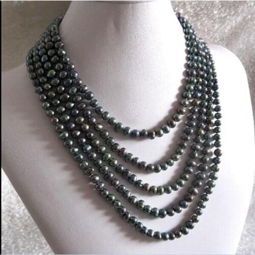 5x6mm black gray colors real pearl 80cm 200cm 30'' 78'' necklace natural Freshwater PEARL Women Jewelry 35cm 43cm 15'' 17