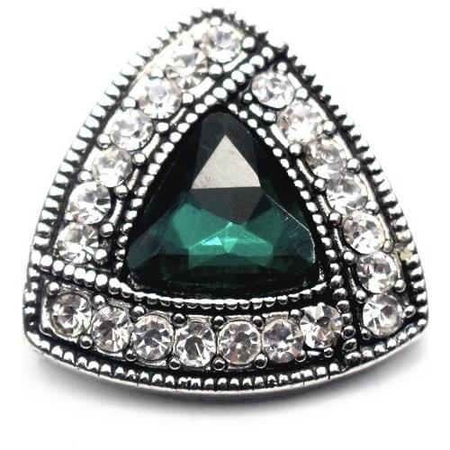 6pcs/lot Dark Green Triangle Snap Buttons Rhinestone Vintag Buttons Charms Fit 18mm DIY Women Snap Bracelet Necklace Jewelry