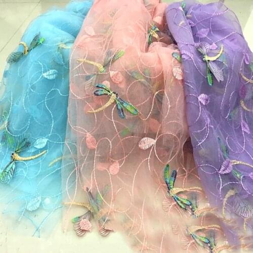 8 Color Soft 3D Dragonfly Mesh Lace Embroidered Fabric DIY Dress Sewing Accessories RS2725