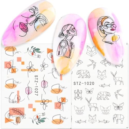 Abstract Women Nail Water Stickers Sexy Image Creative Line Design Nail Art Foils DIY Decoration Manicure Slide BESTZ1018-1033-1