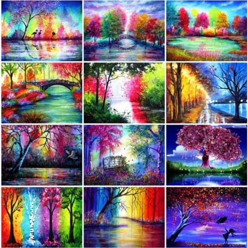 DIY Diamond Painting Forest Full Square Diamond Embroidery Landscape Picture of Rhinestones Mosaic Wall Art Hobbies and Crafts
