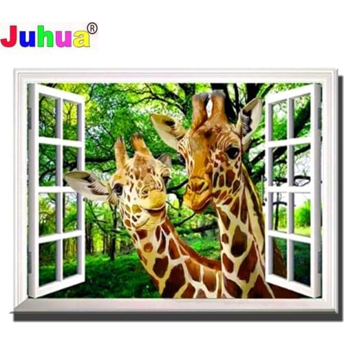 5d diy diamond mazayka Window giraffe diamond painting full square/round rhinestone embroidery wall decor Animals,Home Art