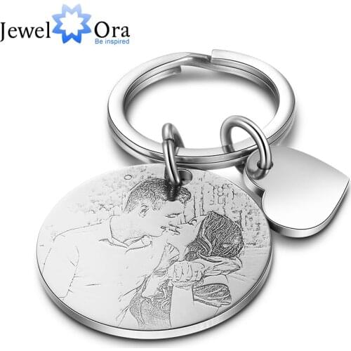 JewelOra Personalized Name & Date Engraved Calendar Keychain Stainless Steel Custom Photo Keyring keychains for Women Gifts