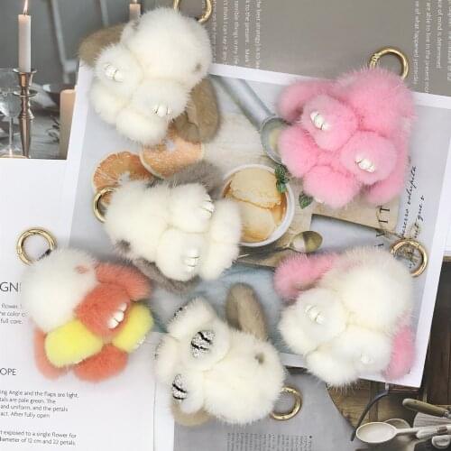 2021 Cute High Qulity Compenhagen Rabbit Bunny Animal Key Chain Real Genuine Fox Fur Ring Bag Pendant Charm For Women F338