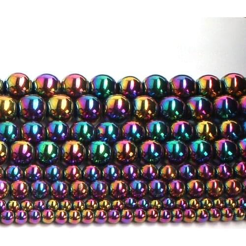 Natural Stone Beads Rainbow Plated Hematite Beads For Jewellery Making 15 inch 2/3/4/6/8/10mm Round loose Spacer Beads