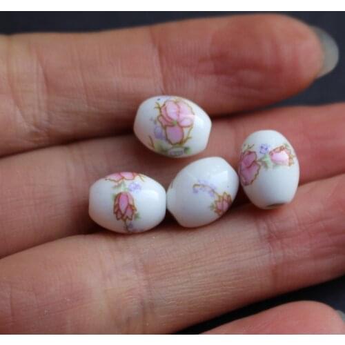 28Pieces Oval Ceramic Beads 10.4mm*8mm Purple Flower for jewelry making 4476