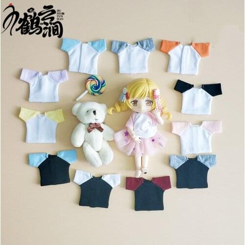 Ob11 Baby Short Sleeve solid color T-shirt small cloth azone licca beautiful knot pig can wear contrast raglan sleeve T-shirt