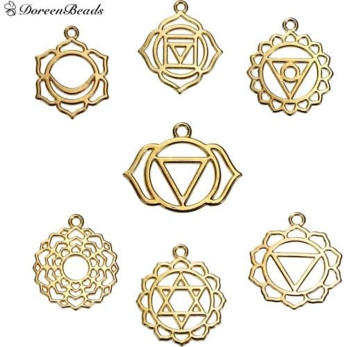 DoreenBeads Zinc Alloy Chakra Pendants Flower Mixed Hollow Vintage DIY Making Necklace Earrings Charms Handmade Jewelry Gifts