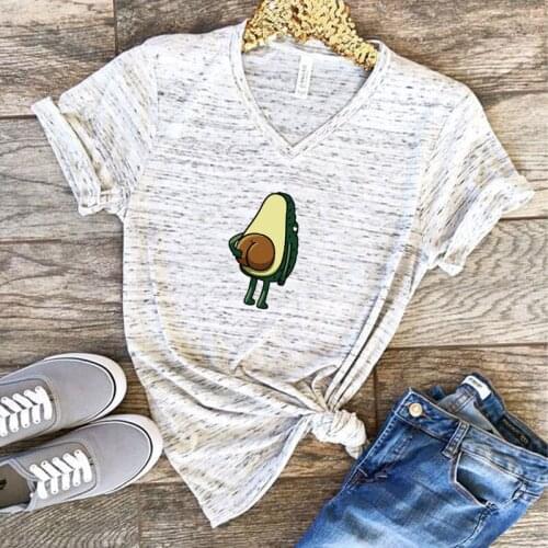 Women Fashion T-shirts Polyester V-neck Funny Print Avocado frog Tees Short Sleeve Tshirts Girls Gift Tops 90s 00s Clothing 2