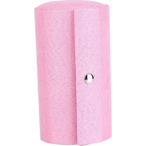 SZanbana Pink Portable Travel Jewelry Storage Case Earring Hair Tie Box Holder Velvet Three-Layer Roll-up Cylinder Shape